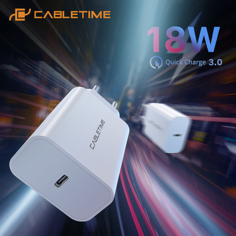 CABLETIME PD 18W зарядное usb-устройство Quick Charge 3,0 Type-C для зарядки для iPad Pro Huawei Samsung для iPhone 12 телефон зарядное устройство C373 ► Фото 1/6