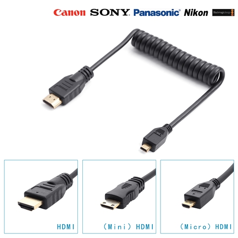 MiniMicro к HDMI цифровой однообъективный рефлекс 4K HD пружинный Кабель HDMI видеосигнал кабель HDMI тип A 3840x2160 30P стрейч спиральный ► Фото 1/6