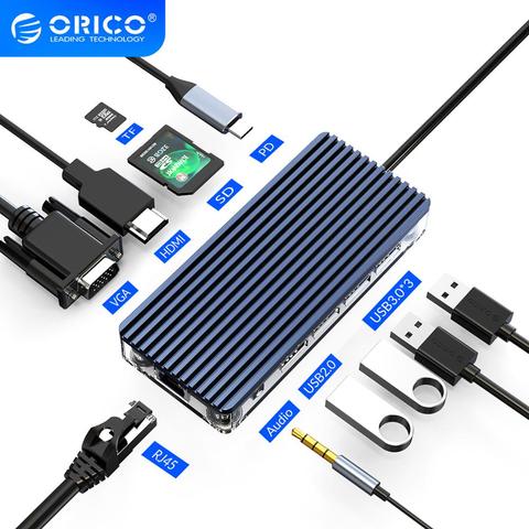 ORICO USB C концентратор типа C для мульти USB 3,0 HDMI PD RJ45 Кардер ридер адаптер док-разветвитель для MacBook Pro аксессуары прозрачный ► Фото 1/6