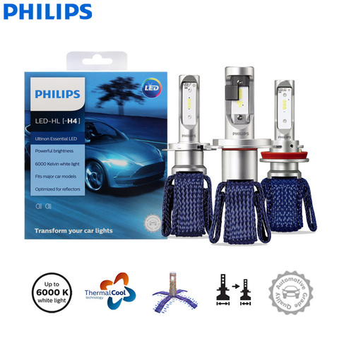 Светодиодные лампы Philips Ultinon Essential светодиодный H4 H7 H8 H11 H16 HB3 HB4 H1R2 9003 9005 9006 9012 12 В UEX2 6000K для автомобильных фар, противотуманные фары (двойные) ► Фото 1/6