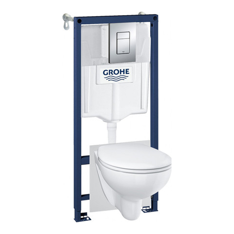 Комплект Grohe Bau Ceramic унитаз подвесной с сиденьем микролифт инсталляция клавиша хром 39586000 ► Фото 1/2