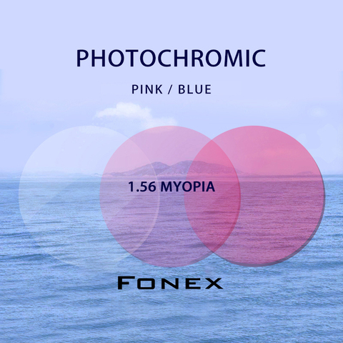 Фотохромные линзы из Асферические стекла, розовые, синие, по рецепту, 1,56 (-0,50-4,00), Линзы для очков при близорукости ► Фото 1/3