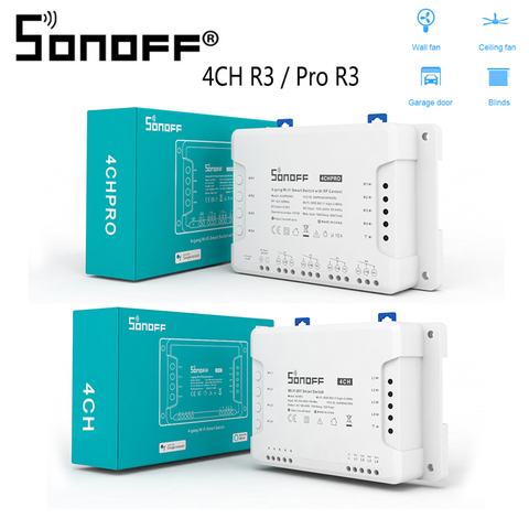 Смарт-выключатель SONOFF 4CH R3/ Pro R3 Wifi, 4-канальный таймер, выключатель света для умного дома, работает с eWeLink Alexa Google Home ► Фото 1/6