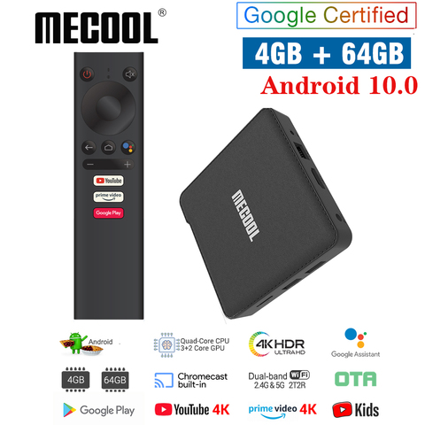 ТВ-приставка MECOOL NEW KM1 Android 10,0 4 Гб ОЗУ 64 Гб ПЗУ Amlogic S905X3 2,4G/5G WiFi 4K BT4.2 Голосовое управление ТВ-приставка с сертификатом Google ► Фото 1/6