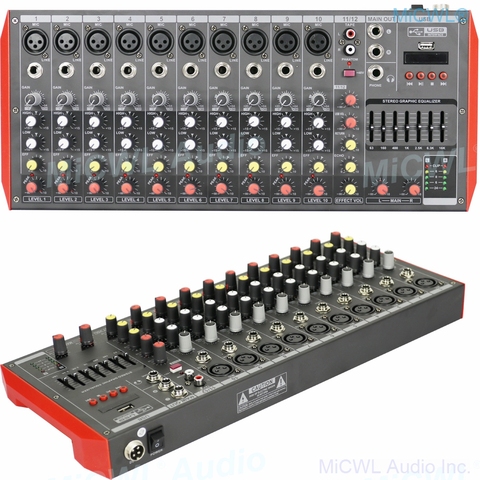 Портативный Аудио миксер Pro MG12, Bluetooth, 12 каналов, USB, MP3, 7-полосный эквалайзер, DJ Live Mixer MG6, 6 каналов ► Фото 1/6