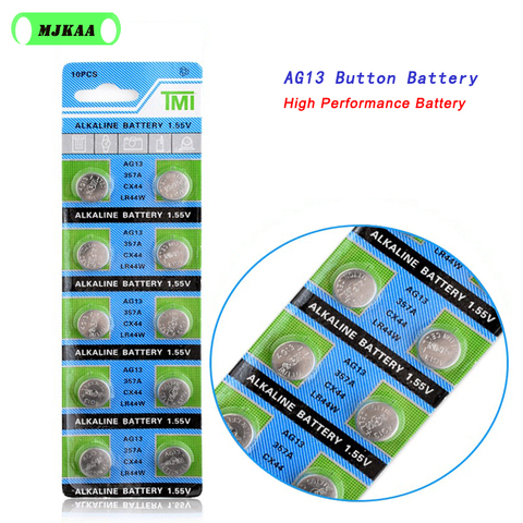 10 шт., недорогие кнопочные батарейки AG 13 ag13 LR44 lr 44 357A S76E G13, батарейки 1,55 в, щелочные батарейки 22, батарейки для часов ► Фото 1/6