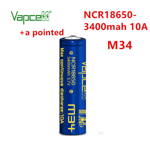 100% оригинал Vapcell NCR 18650 3400mah 10A M34 Tesla 3,7 V Li lon литиевая аккумуляторная батарея Кнопка Топ (добавить заостренный) ► Фото 1/6