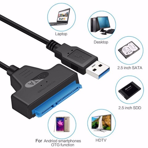 20 см USB 3,0 SATA III кабель Sata к USB адаптер Поддержка 2,5 дюйма внешний SSD HDD жесткий диск 6 Гбит/с 22 Pin Sata3 кабель конвертер ► Фото 1/6