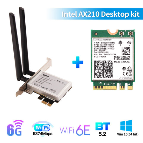 Настольный Wi-Fi 6 Intel AX210 PCIe WiFi адаптер Bluetooth 5,2 2400 Мбит/с 802.11ax AX210NGW MU-MIMO 2,4G/5 ГГц WiFi 6E карта Windows 10 ► Фото 1/6