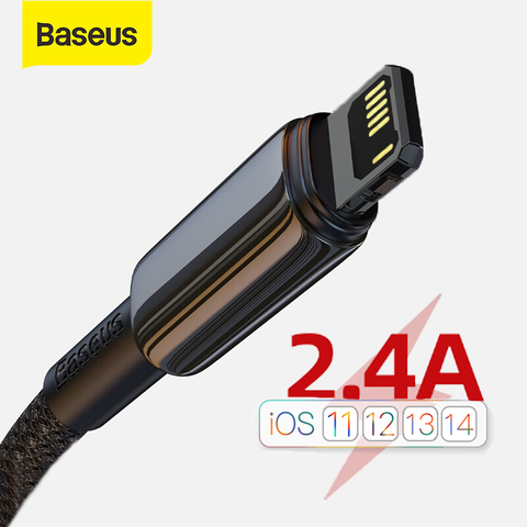 USB-кабель Baseus 2,4 А для iPhone 12 11 Pro Max XR Xs X, кабель для быстрой зарядки для iPhone 11, зарядное устройство USB для подсветки, кабель передачи данных ► Фото 1/6