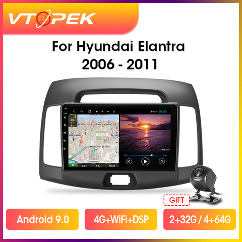Автомагнитола Vtopek для Hyundai Elantra, мультимедийный видеоплеер на Android 10,0, экран 9 дюймов, 4G + WiFi DSP, GPS-навигация, 2006-2011 гг. ► Фото 1/6