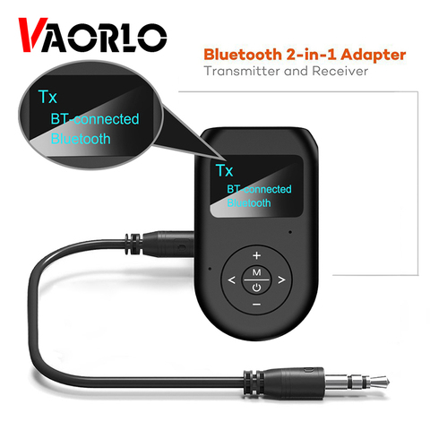 Аудиоприемник VAORLO Bluetooth 5,0, передатчик с ЖК-дисплеем, микрофоном, беспроводной адаптер AUX 3,5 мм для ТВ ► Фото 1/6