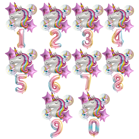 Воздушный шар в виде единорога, украшения для 1-го дня рождения, надувные гелиевые фольгированные воздушные шары в виде первого шара для дет... ► Фото 1/6