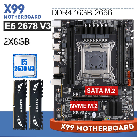 Комплект материнской платы Kllisre X99 с Xeon E5 2678 V3 LGA2011-3 CPU 2 шт. X 8 ГБ = 16 Гб 2666 МГц DDR4 память ► Фото 1/6