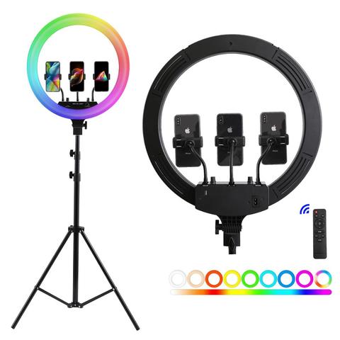 Кольцевой светодиодный светильник, 18 дюймов, RGB, с дистанционным управлением, с триподом 200 см ► Фото 1/6