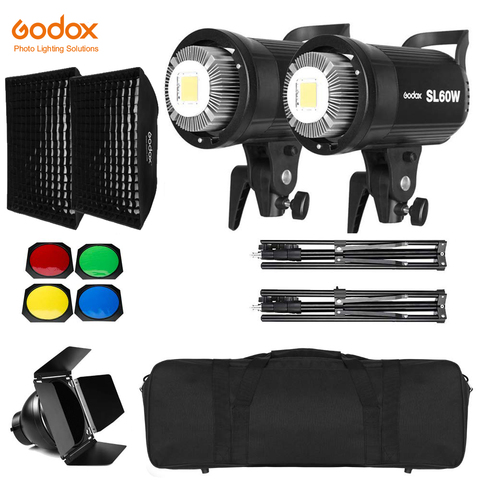 2x Godox SL-60W 60Ws 5600K студийный светодиодный непрерывный свет для фото-и видеосъемки + Светильник x 1,8 м осветительная стойка + 2x60x90 см комплект светодиодсветильник фтбоксов ► Фото 1/6