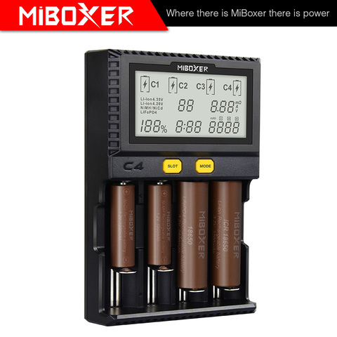 Умное зарядное устройство MiBoxer C4, 2 батарейки, макс. 18650 А, со слотом, функция быстрой зарядки 14500, 26650, ► Фото 1/6