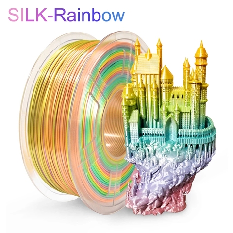 Нить для 3D принтера SUNLU 1,75 мм PLA SILK Rainbow, без спутывания, 100% без пузырьков, Стандартная погрешность в упаковке +/-0,02 мм ► Фото 1/6
