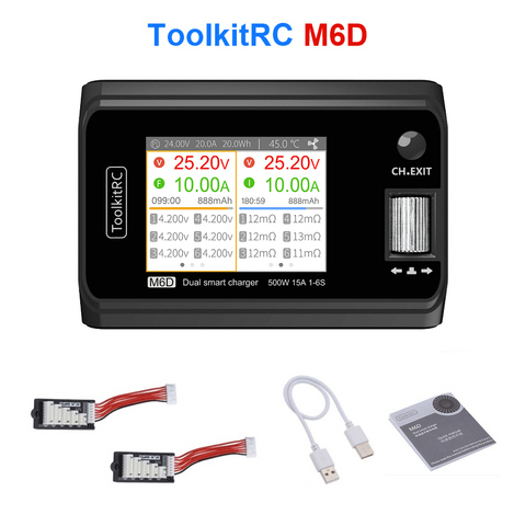 ToolkitRC M6D 500w 15A DC Двухканальное умное зарядное устройство с адаптером для 1-6S Lipo LiHV Lion NiMh Pb Cell ► Фото 1/6