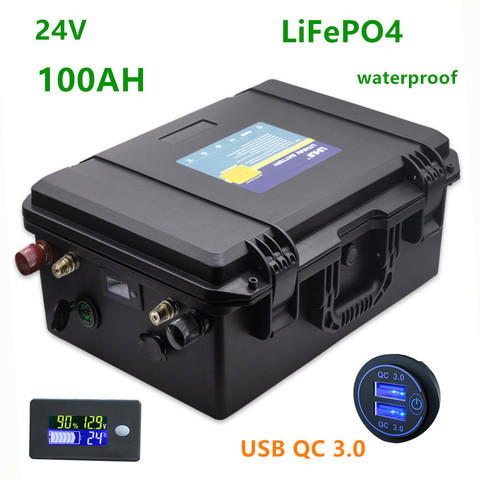 Аккумуляторная батарея 24 в 100 Ач Lifepo4 24 в lifepo4 100 Ач литиевая батарея Водонепроницаемая аккумуляторная батарея для лодочного мотора, инвертора ► Фото 1/1