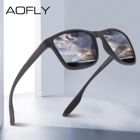 Мужские ультралегкие солнцезащитные очки AOFLY, черные солнцезащитные очки в квадратной оправе из TR90, с поляризованными линзами степени защи... ► Фото 1/6