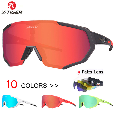 X-TIGER поляризованные очки для велоспорта с 5 линзами, очки для велоспорта на шоссейном велосипеде, солнцезащитные очки для велоспорта, очки для горного велосипеда ► Фото 1/6