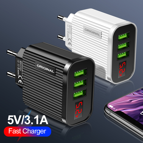 AIXXCO 5V 3.1A LED USB зарядное устройство для iPhone зарядное устройство 3 порта Быстрая зарядка настенное зарядное устройство для телефона для iPhone ... ► Фото 1/6