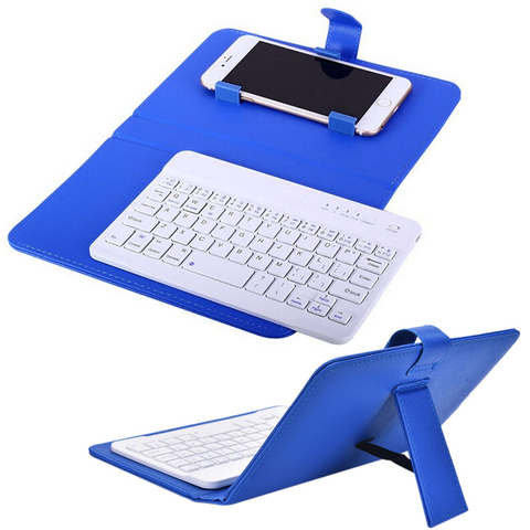 Беспроводная мини-клавиатура Bluetooth с кожаным чехлом, подставка для смартфона, заряжаемая клавиатура для IPhone 8, Ipad Air, Android, универсальная ► Фото 1/1