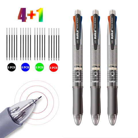 Разноцветные шариковые ручки 5 в 1, 1 шт., сменные стержни 4 цветов, 1 автоматический карандаш, милые канцелярские принадлежности, верхний ластик ► Фото 1/6