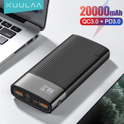 KUULAA Power Bank 20000 мАч QC PD 3,0 повербанк Быстрая зарядка PowerBank 20000 мАч USB внешний аккумулятор зарядное устройство для Xiaomi Mi 10 9 ► Фото 1/6