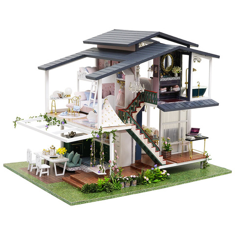 Новый садовый кукольный домик «сделай сам» с большим монетом, деревянная модель, миниатюрная Строительная мебель, миниатюрная экшн-фигурка, 3D Ручная игрушка для детей ► Фото 1/6