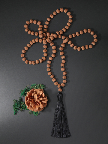 OAIITE 108 Rudraksha Seed бусина Мала ожерелье для медитации и молитвы, ожерелье с кисточкой для женщин и мужчин ► Фото 1/6