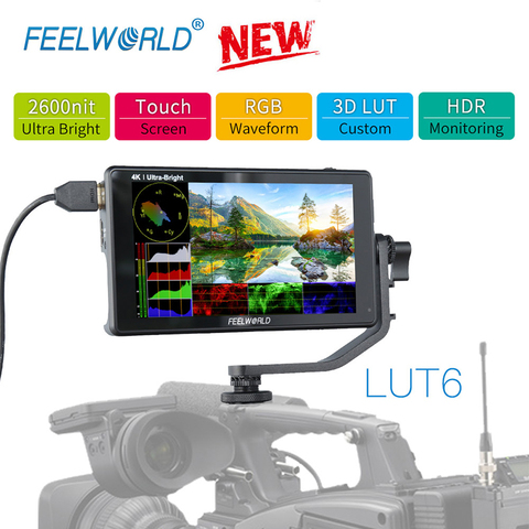 FEELWORLD LUT6 монитор 6 дюймов 2600 нит 3D LUT HDR сенсорный экран на DSLR камера полевой монитор 3G-SDI 4K HDMI с волноводом ► Фото 1/6