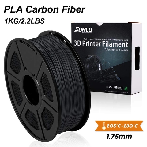 SUNLU PLA Carbon Fiber Премиум 3D-принтеры нити крайне жесткой углеродного волокна 1,75 мм +/-0,02 мм 1 кг (2,2 фунтов) ► Фото 1/6