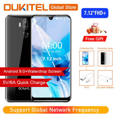 Смартфон OUKITEL K9 Waterdrop с быстрой зарядкой, мобильный телефон FHD+ 7,12 дюйма, 1080*2244, 16 Мп+2 Мп/8 Мп, 4 Гб, 64 Гб, Face ID, 6000 мА/ч, 5 В, 6 А, быстрая зарядка OTG ► Фото 1/6