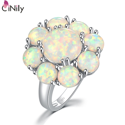 Кольца CiNily White Created Fire Opal, посеребренное кольцо с цветком для женщин, оптовая продажа, подарочное кольцо для ювелирных изделий, размер 5-11, OJ5058 ► Фото 1/6