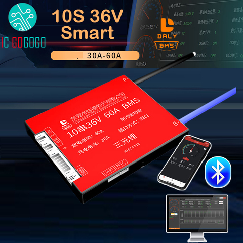 DALY Smart 10S 36V литий-ионная литиевая батарея Защитная плата 18650 Lipo 3,7 V BMS 30A 40A 60A баланс Bluetooth приложение ПК RS485 UART ► Фото 1/4