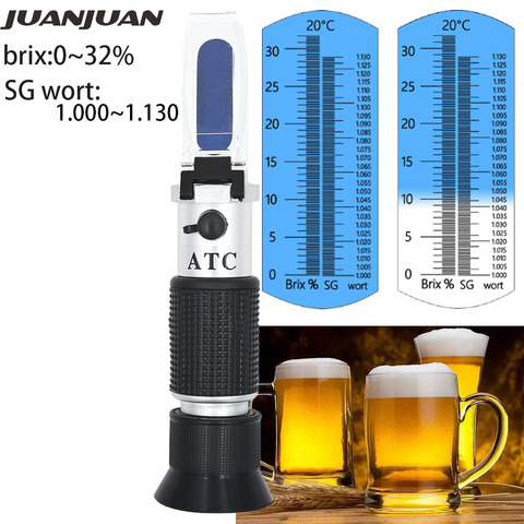 Рефрактометр для пивного суслона с двойной шкалой гравитации 1,000-1,130 и Brix 0-32%, заменяет домашний гидрометр, измеритель сахара 56% скидка ► Фото 1/6