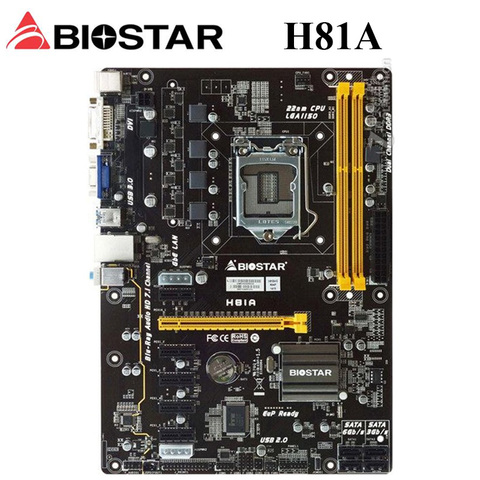 Материнская плата BIOSTAR H81A, 1150 дюйма, Intel H81 Core i7/i5/i3/Pentium, оригинальная, BIOSTAR H81, Mine board 1150 DDR3 16 ГБ DDR3 H81, б/у ► Фото 1/3