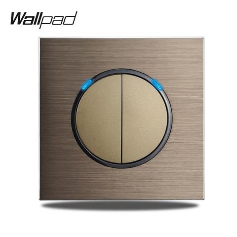 Wallpad L6 2 Gang 1 2 Way пуш-ап Кнопка настенный светильник переключатель коричневый матовый Алюминий атласная металлическая Панель слабый синий светодиодный индикатор ► Фото 1/6