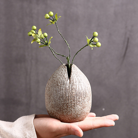 Японская керамическая ваза с композицией из сухих цветов, керамическая посуда, креативное настольное украшение ручной работы, ваза для цве... ► Фото 1/6