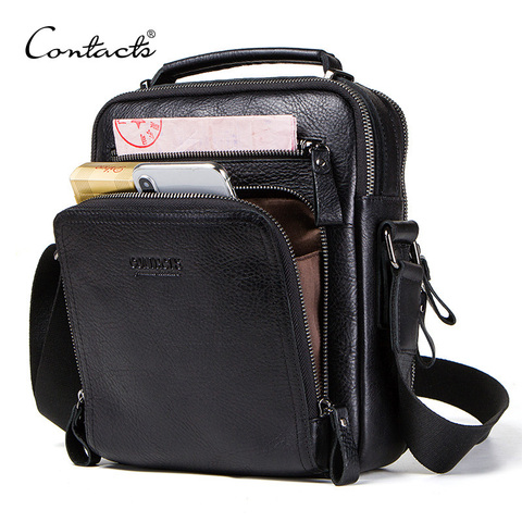 CONTACT'S Высококачественная, модная  сумка рюкзак из натуральной 100% кожи, для ipad 9.7 мужские сумки на ремне 2022 ► Фото 1/6