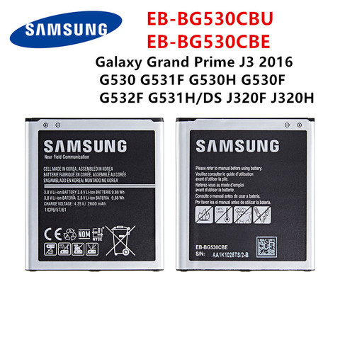 SAMSUNG оригинальная EB-BG530CBU EB-BG530CBE 2600 мА/ч, батарея для Samsung Galaxy Grand Prime J3 2016 G530 G531F G530H G530F G532F ► Фото 1/4
