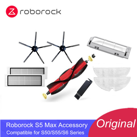 Оригинальные аксессуары Roborock S5 Max, съемная основная щетка, силиконовая боковая щетка, моющийся фильтр для S6 S50 S6 MaxV S4 E4 ► Фото 1/6