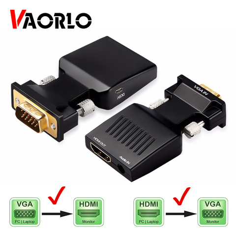 VAORLO преобразователь из VGA в HDMI адаптер 1080P VGA HDMI адаптер для портативных ПК HDTV проектором аудио-видео конвертер ► Фото 1/6