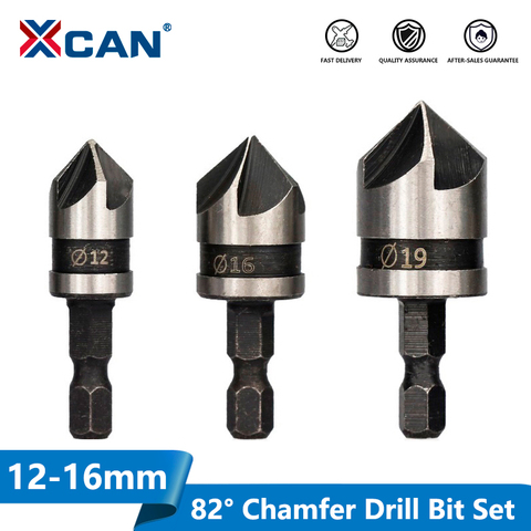 Набор сверл XCAN 82-градусного фаска, 12/16/19 мм, 5 флейт, деревообрабатывающее сверло, набор зенкеров ► Фото 1/6