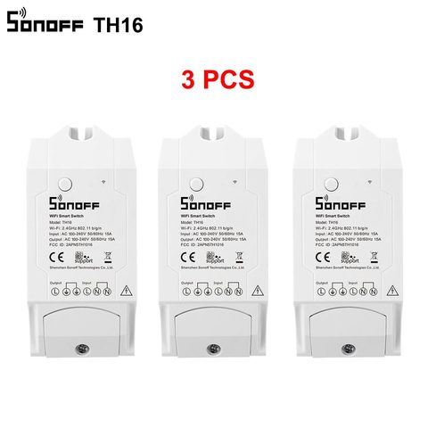 Оптовая продажа 3 шт SONOFF TH16 Wifi Smart Switch, мониторинг температуры и влажности поддержка DS18B20/AM2301/Si7021/AL560 для умного дома работать с Алиса ► Фото 1/6