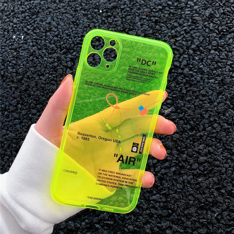 Флуоресцентный спортивный брендовый чехол для телефона с белой этикеткой ins для iPhone 12 mini 11 Pro X XS MAX XR 7 8 Plus, прозрачный мягкий силиконовый чехо... ► Фото 1/6
