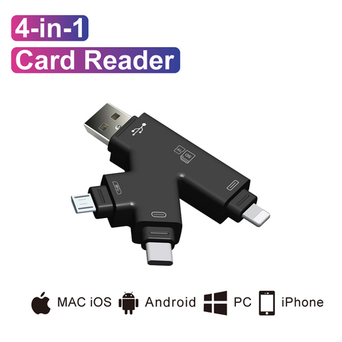 4 в 1 устройство для чтения карт usb-C Micro USB адаптер для Android ipad/iphone 7plus 6s5s MacBook OTG TF SD устройство для чтения карт type c ► Фото 1/6