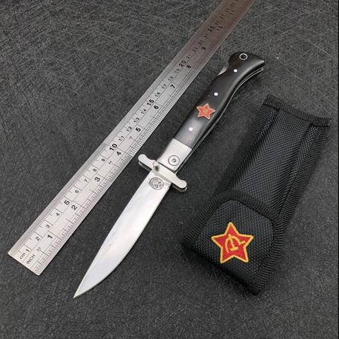 Русский Finka NKVD KGB wit EDC ручной складной карманный нож черный черное дерево ручка 440C Лезвие с зеркальной отделкой для кемпинга ► Фото 1/6